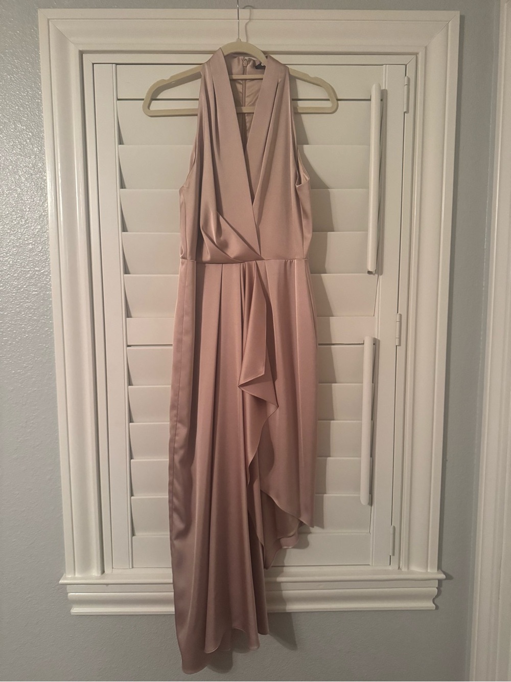 Alex Marie Sleeveless Satin High-Low Dress in Dusty Blush